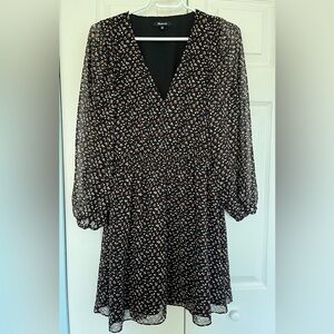 Madewell Black Floral Long Sleeve Dress